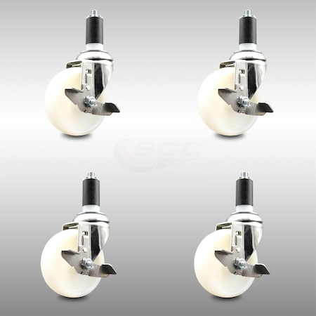Service Caster 4 Inch 316SS Nylon Wheel Swivel 1-3/8 Inch Expanding Stem Caster Set Brake SCC SCC-SS316EX20S414-NYS-TLB-138-4